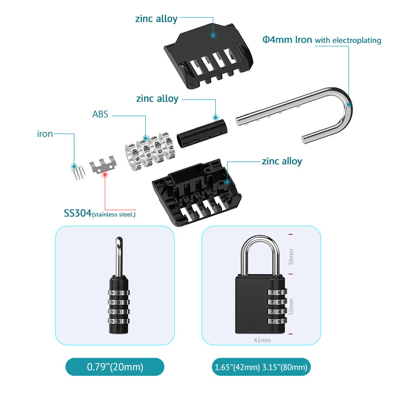 Zinc Alloy Combination Lock 04N/04NL