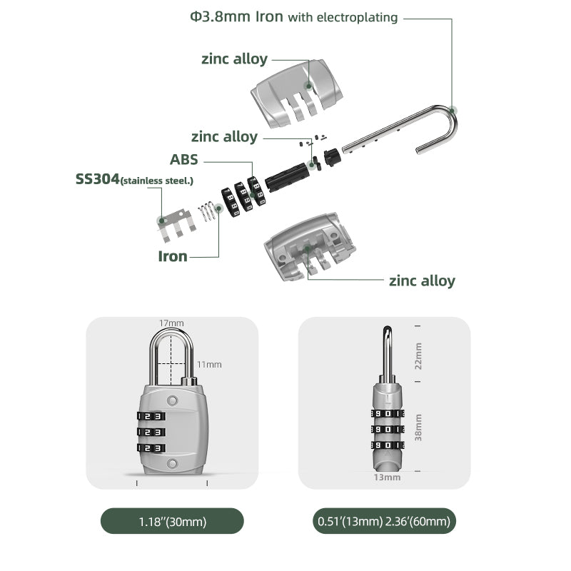 Zinc Alloy Combination Lock 25N