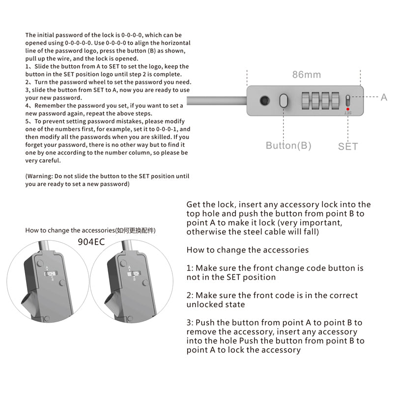 Zinc Alloy Combination Lock 904EC